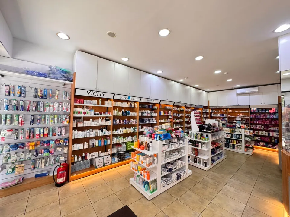 Skincare brand shelves at Light House Pharmacy Beirut